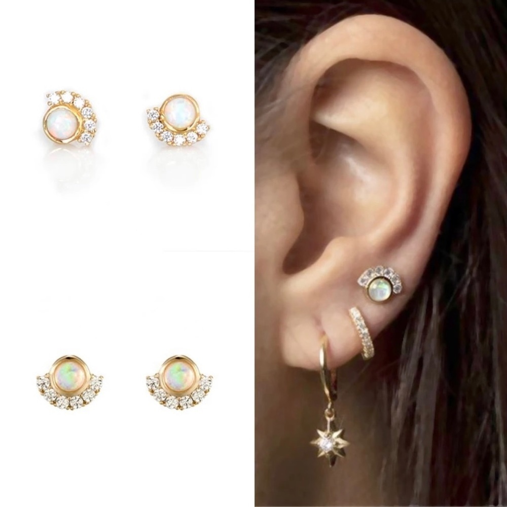 Daphne Round White Fire Opal Crystal Stud Earrings